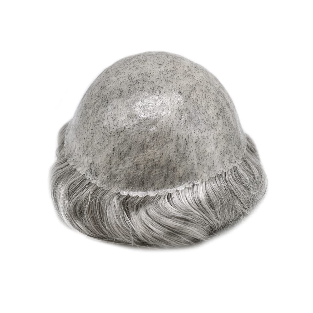 Thin Skin Full Poly Toupee Mens Hair Replacement System Units Human Hair Piece
