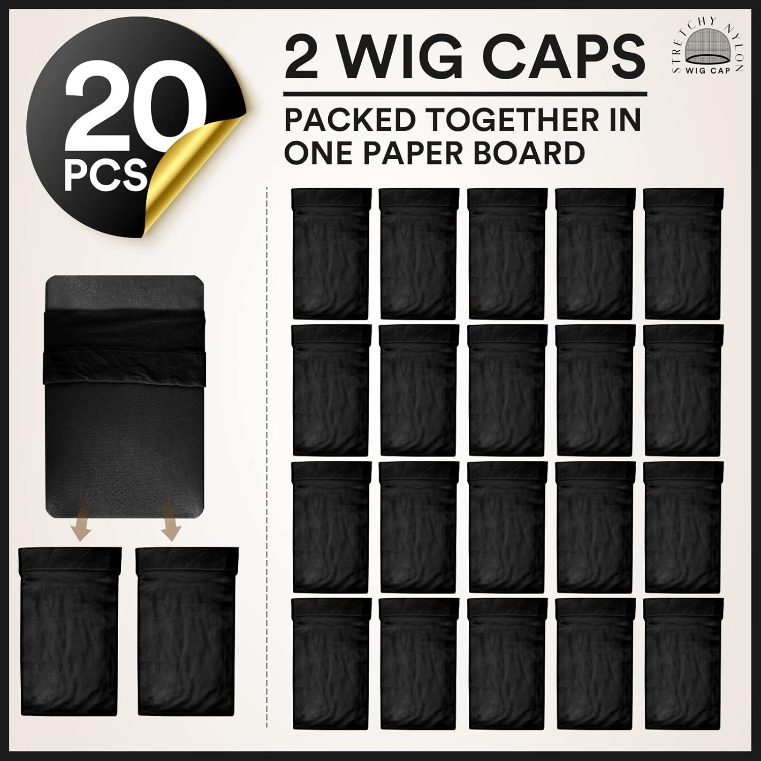 20 Pack Strong and Light Black Wig Caps – Perfect for Daily Wear and Active Use