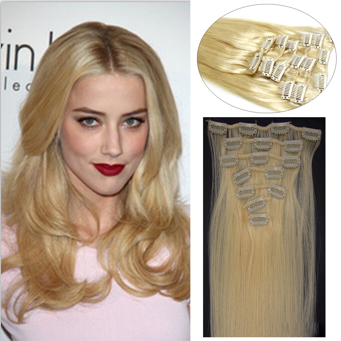 Clip in Hair Extensions Real Human Hair Clip-on Remy Hair Thick Balayage Colors