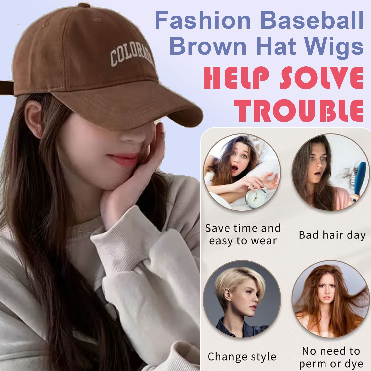USA Cap with Hair Attached For Women Wig Hat with Hair Short Bob Style Synthetic