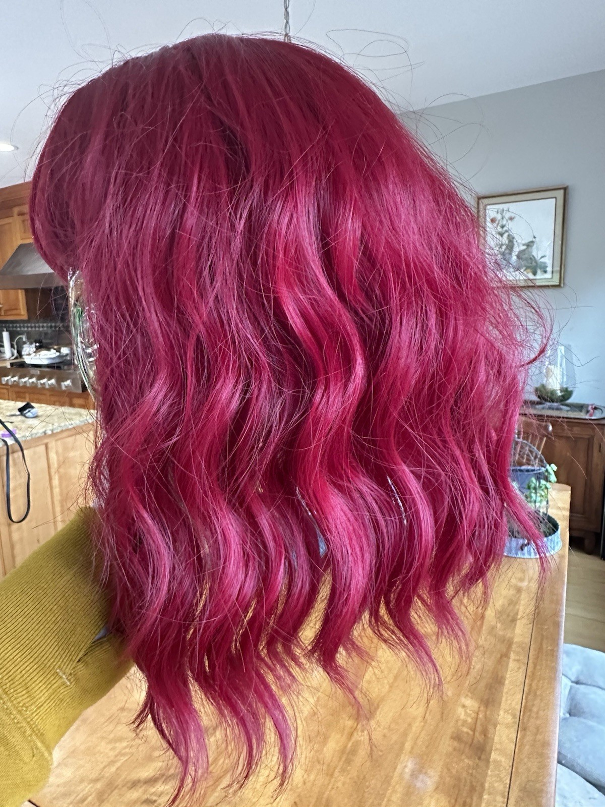 Magenta Pink Wefted Wig Bangs Wavy Hair Bob Cut Cosplay or Just for Fun!