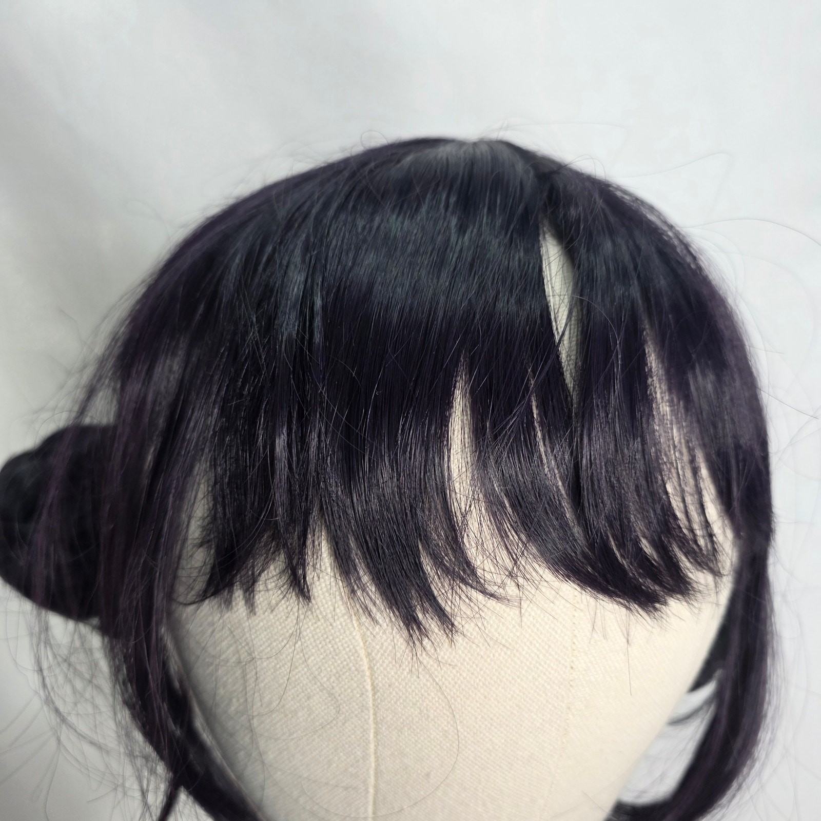 Short Black Purple Cosplay Wig with 2 Buns for Women Halloween Party Costume