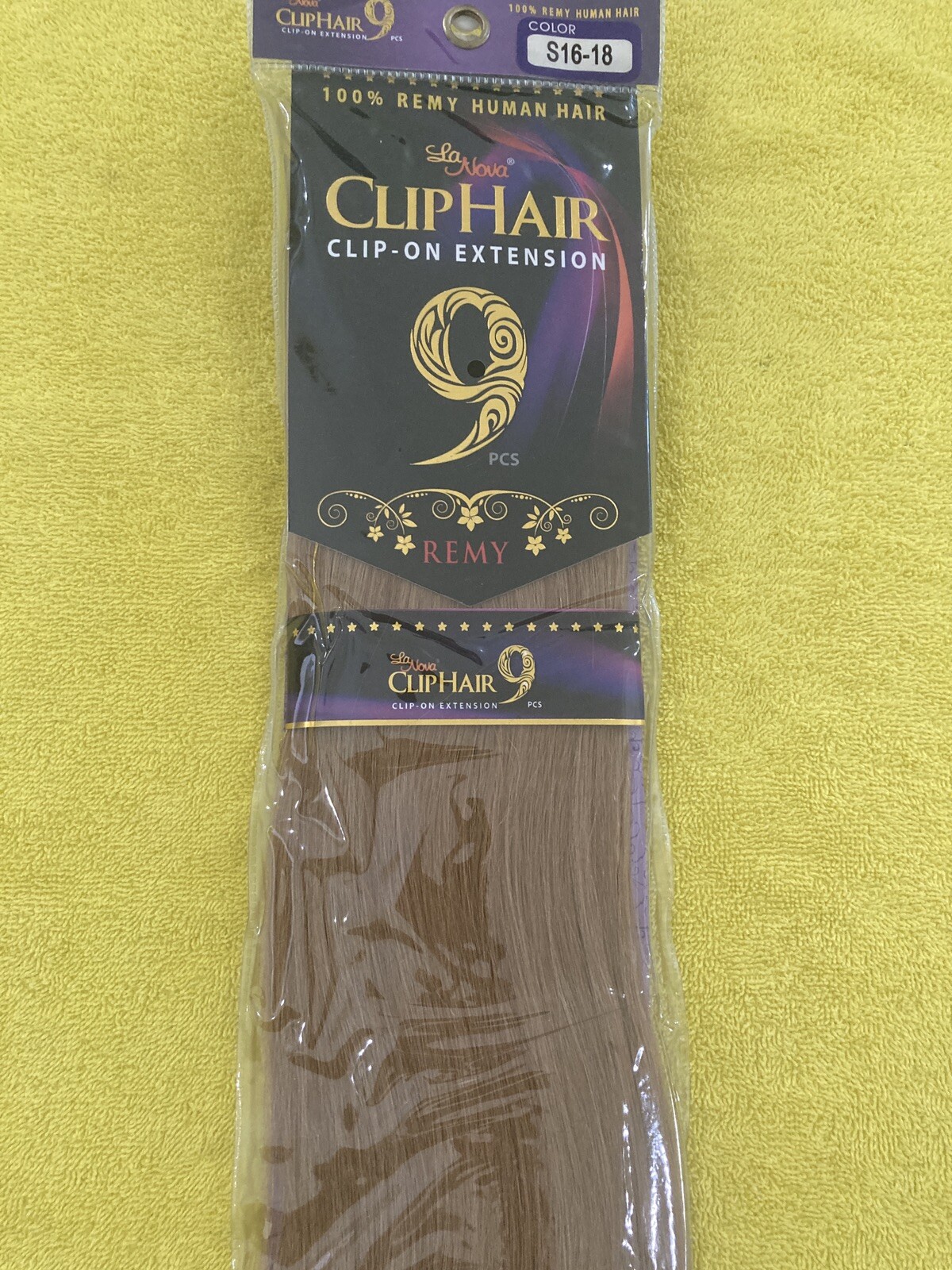 Clip on Extensions 100% Remy Human Hair Silky Straight 18″ Color # 16-18, 9pcs.