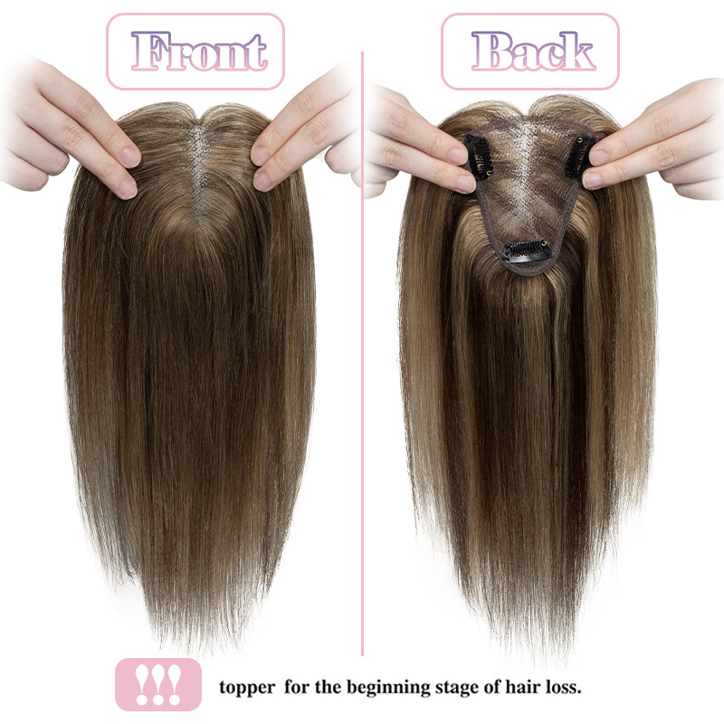 Clip in 100% Remy Human Hair Hand-Tied Top Lace Base Topper Hairpiece 8cm*10cm