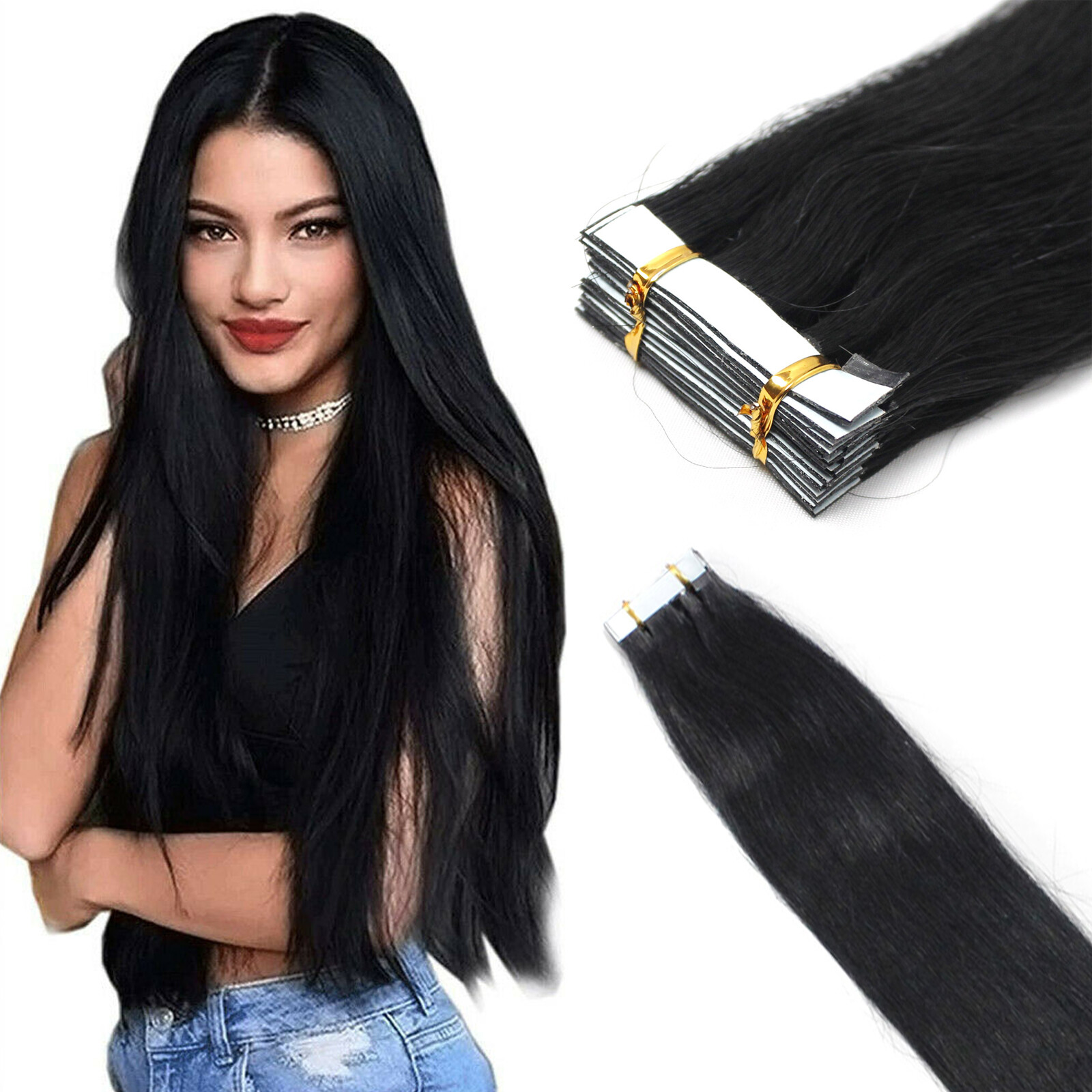 Double Side Tape in Real Human Hair Extensions Invisible pu Skin Weft Thick Hair