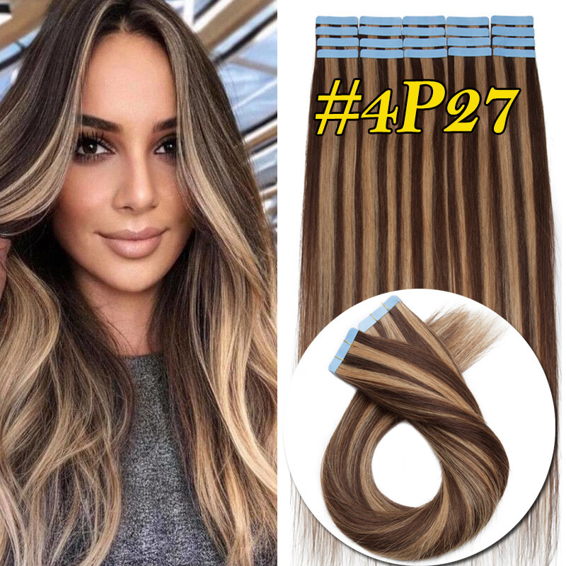 Tape In 100% Human Remy Hair Extensions Skin Weft Thick Russian Hair 150g~200g
