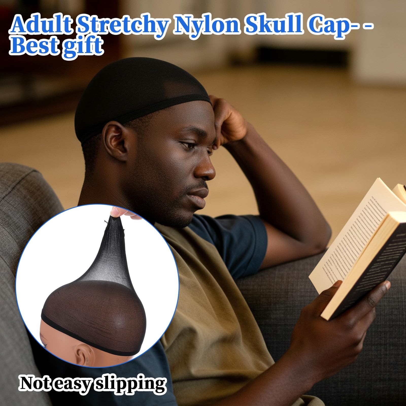 10 Pcs Wave Cap for Men, Soft Breathable Black Stocking Caps One Size,