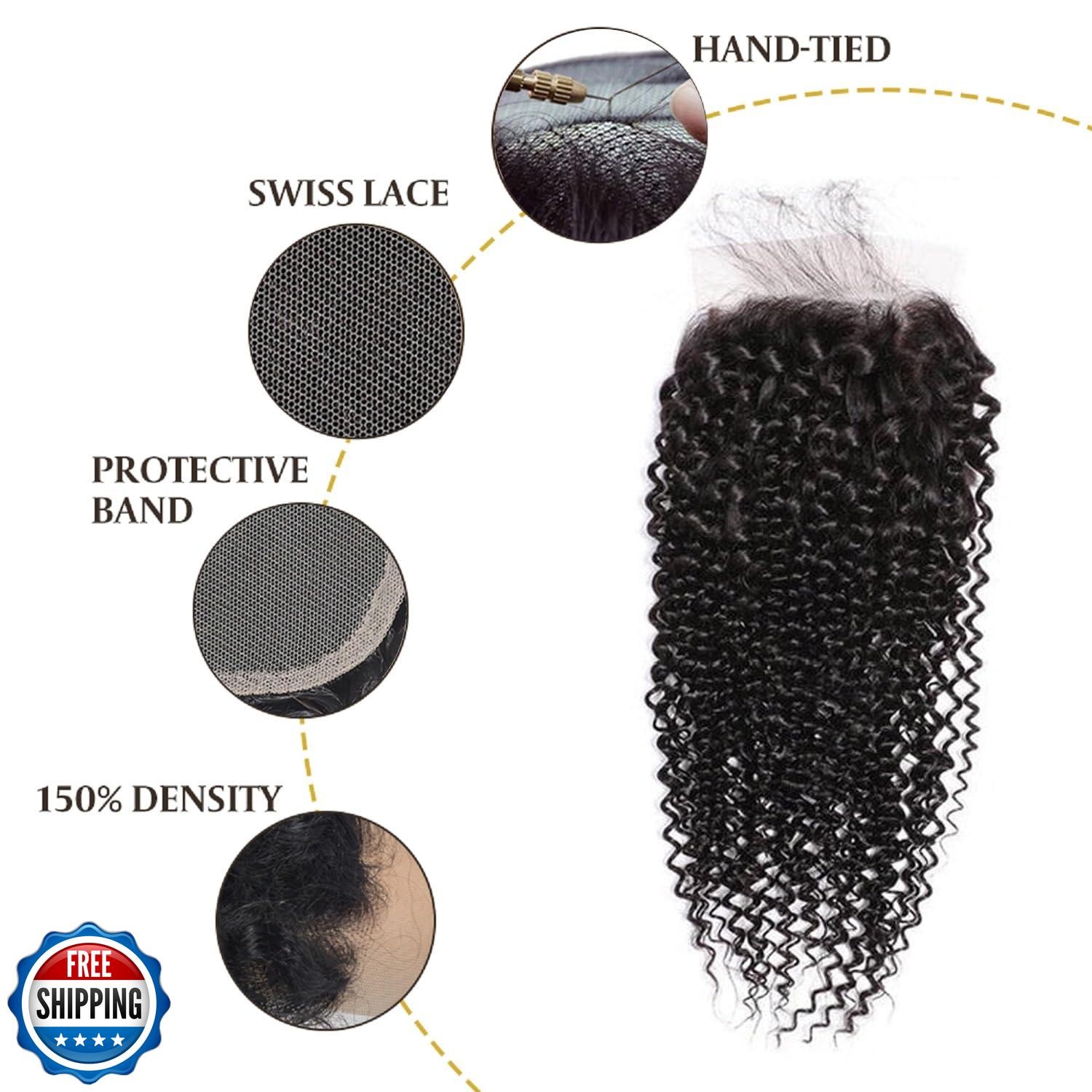 5×5 HD Lace Closure Human Hair Kinky Curly 10 Inch Lace Closure P
