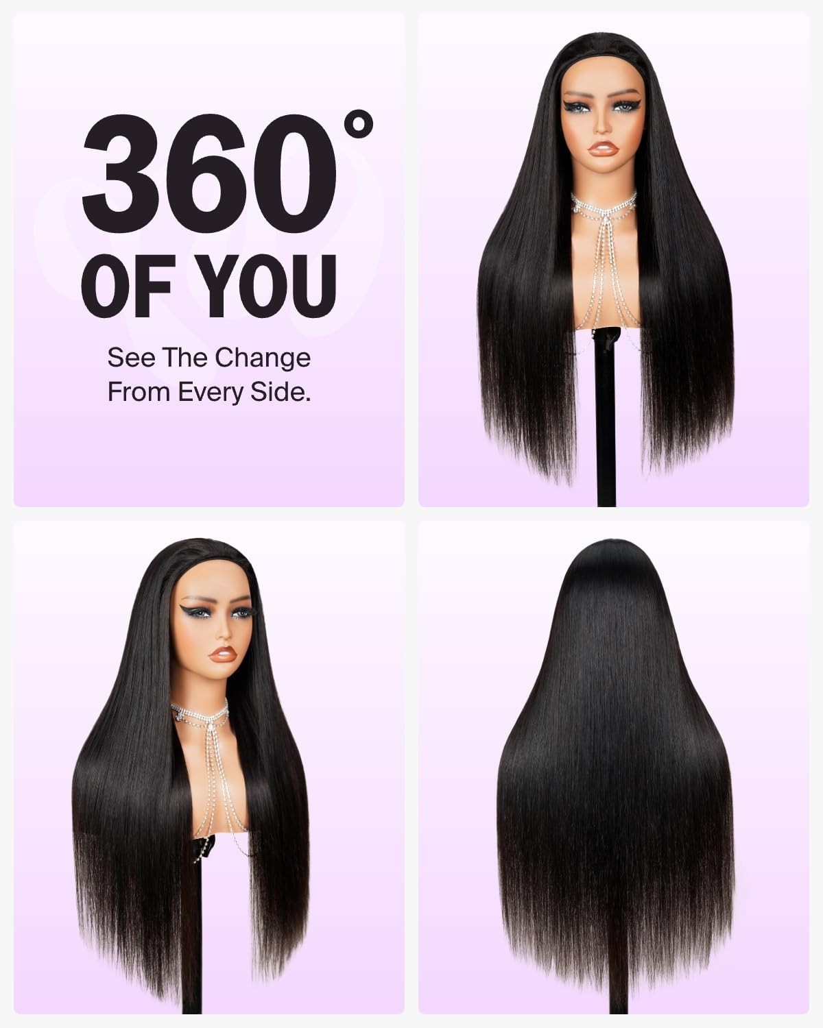 20-Inch Straight Headband Wig Human Hair Drawstring Ponytail Half Wig – No Lace,