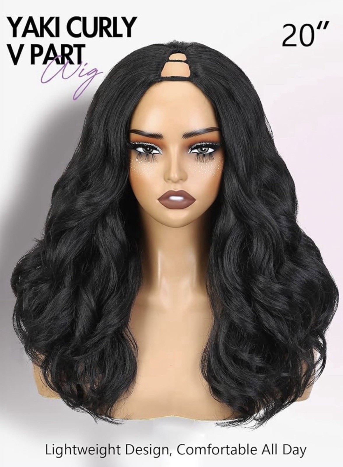 V Part Yaki Curly Wig Layered Wavy Synthetic Half Wig Glueless