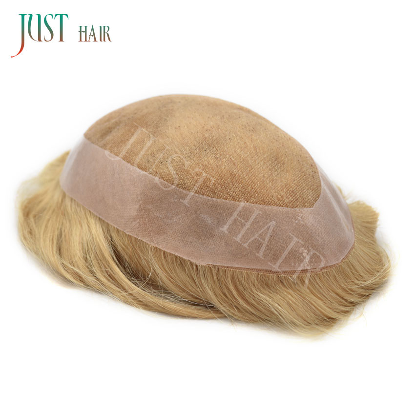 French Lace Front Mens Toupee Lace Hairpiece Poly Hair Replacement PU Around Wig