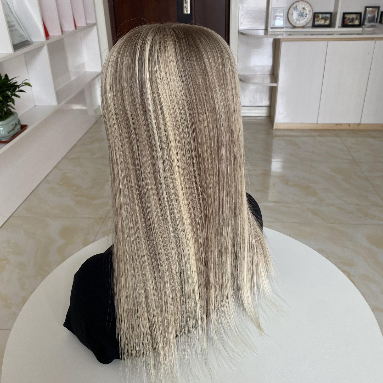 Ombre Ash Brown Blonde Highlight Topper 100% Human Hair 5×6.5″ SILK BASE Toupee