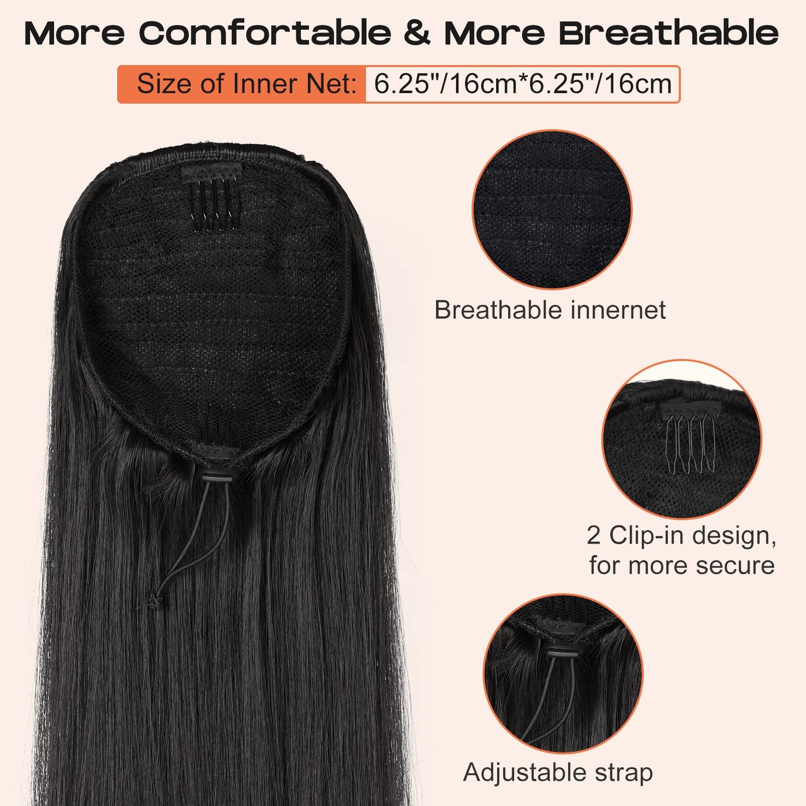 Ponytail Extensions Drawstring Long Straight Fake Pony Tail Natural Soft Clip…