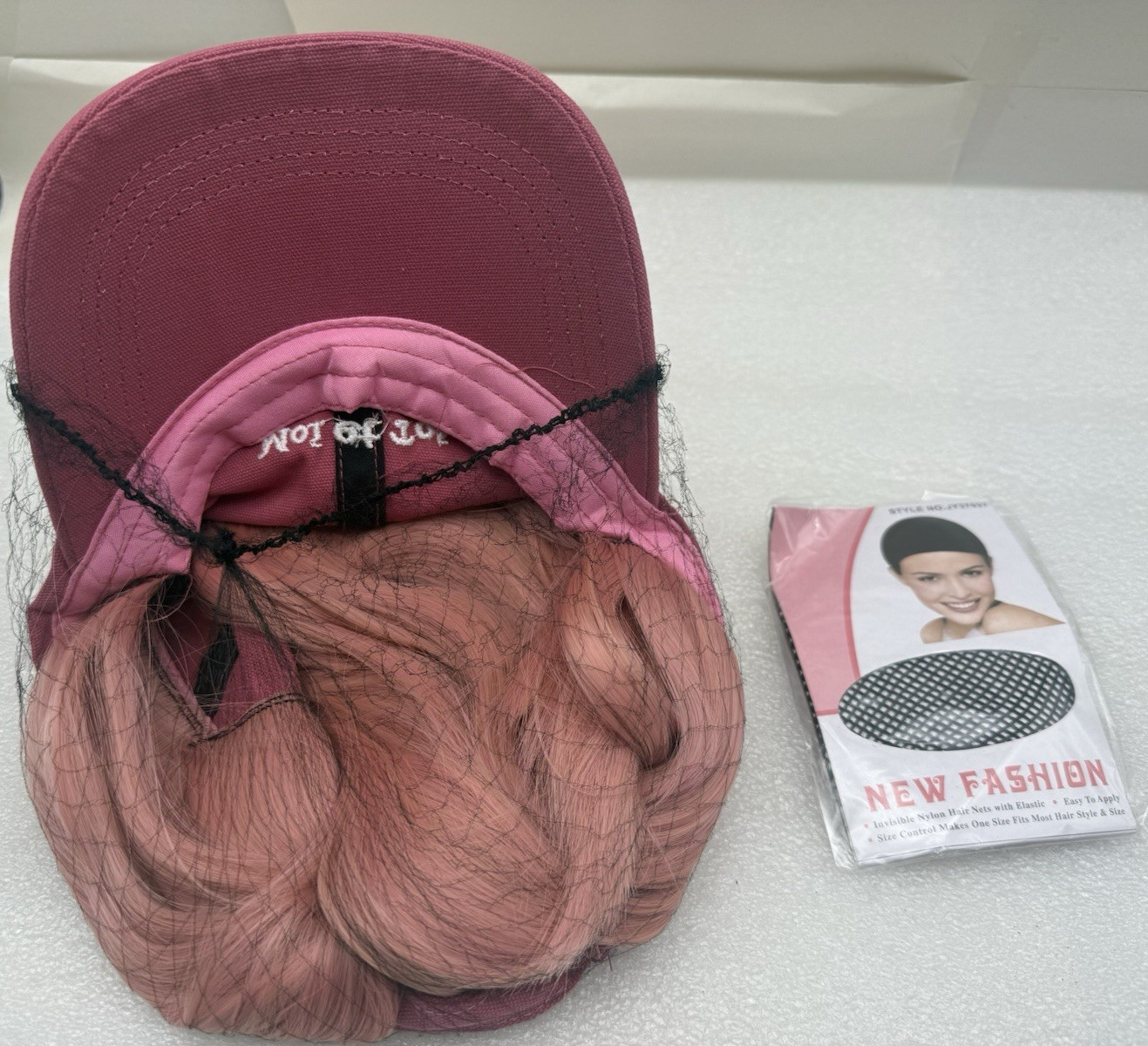 Baseball Cap Wig Pink Hat with Hair for Women Adjustable w/Heat Resistant *READ