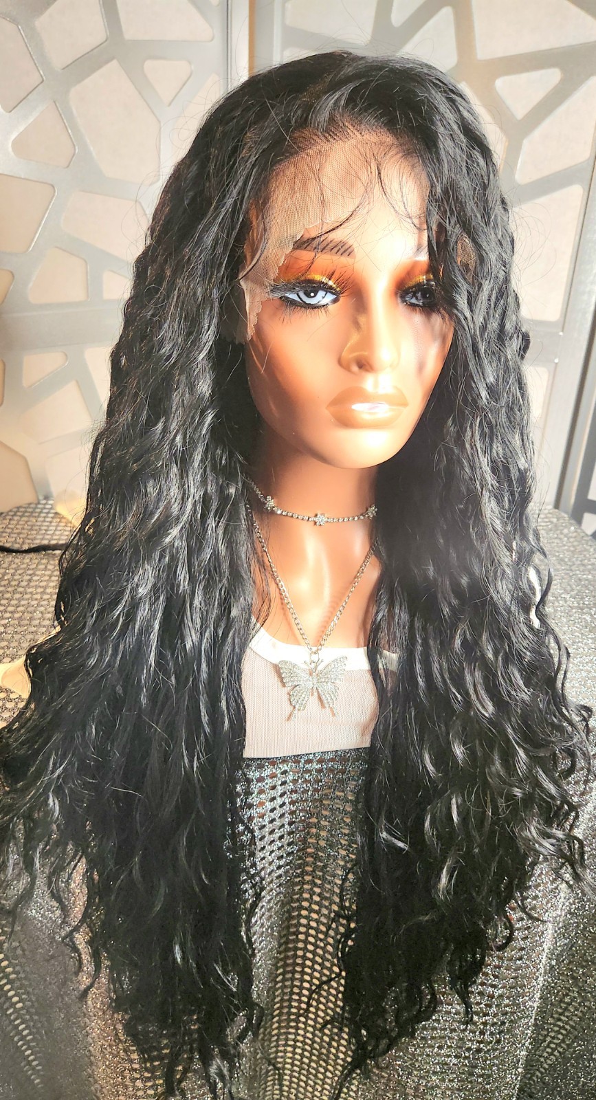 Curly Wet N Wavy Wig Black Long Wig 13×4 Lace Front Deep Wave Human Blend Heat