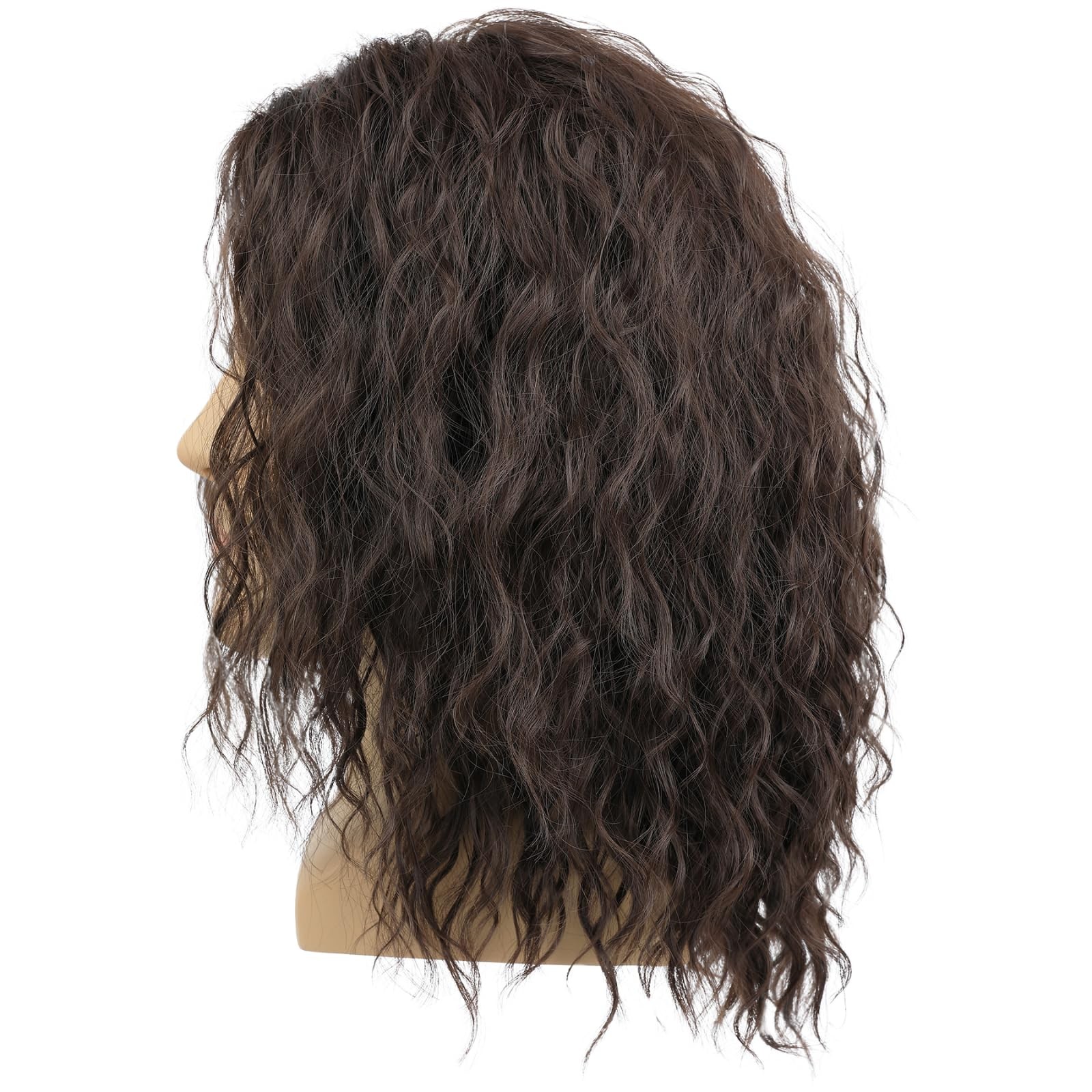 Mens Brown Wavy Wig – Medium Length Natural Look Middle Part Heat Resistant S…