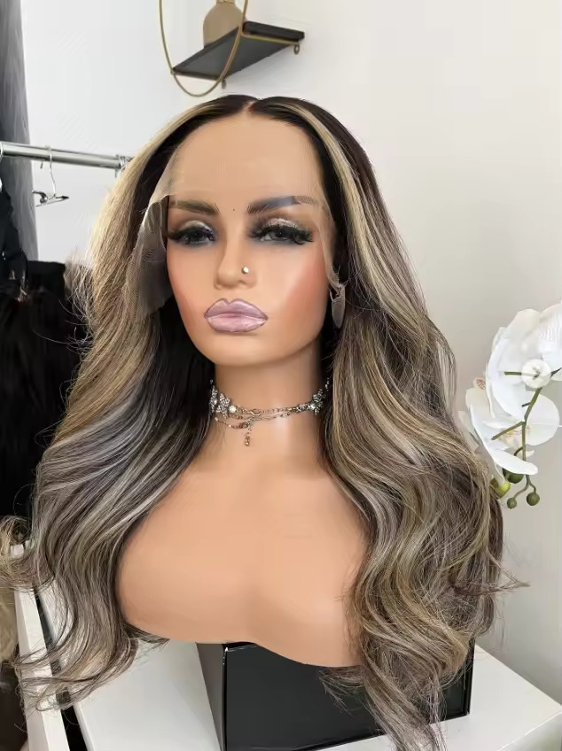 Ash Brown with Dark Brown Highlight 100% Human Hair Lace Front Wigs 13×4