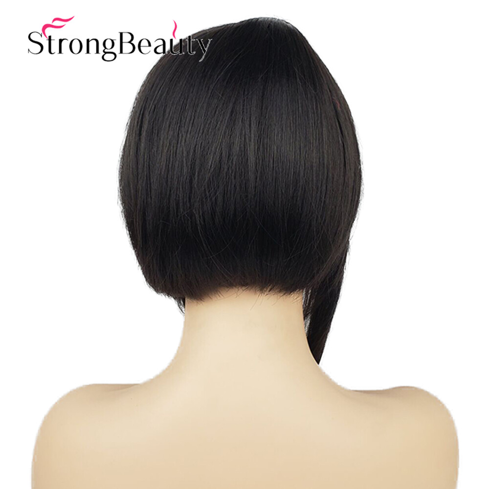 Short Black Bob Asymmetrical Page Long Side Wig for Women Cosplay Party Hair Wig