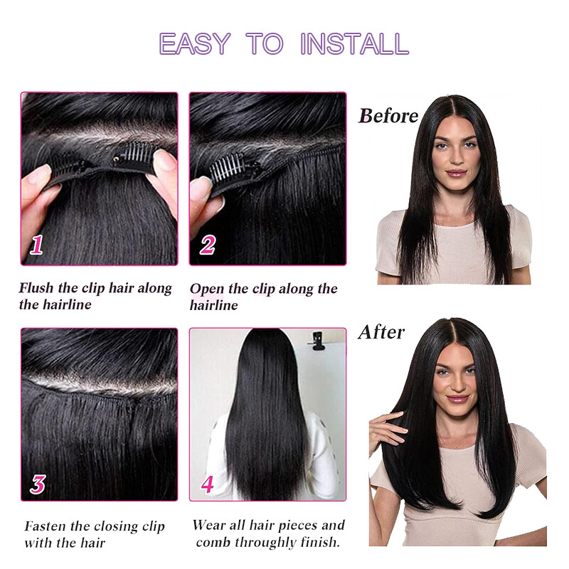 Real Remy Hair Clip In 100% Human Hair Extensions 8Pieces with 18Clips Full Head
