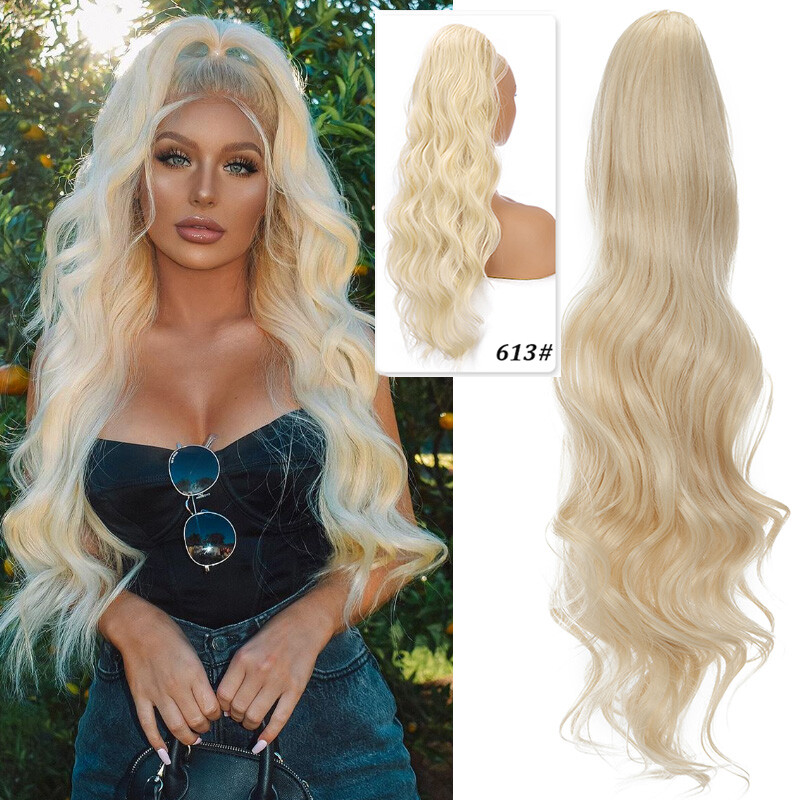 Extra Thick Drawstring Ponytail Clip In Hair Extensions As Human HAIR Brown Wavy