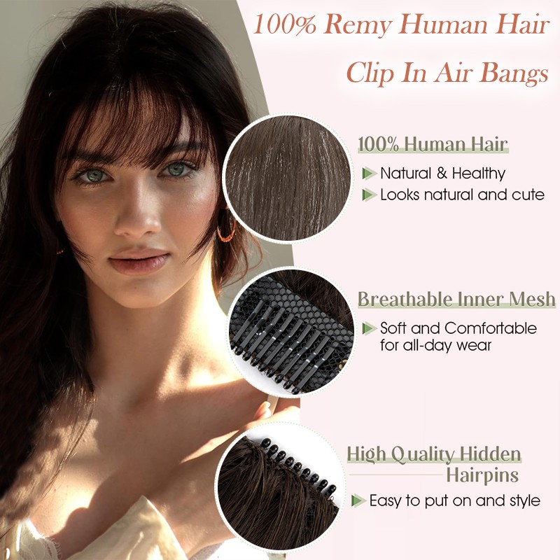 100% Remy Human Hair Bangs Fringe Clip in Air Thin Topper Hairpiece Extensions