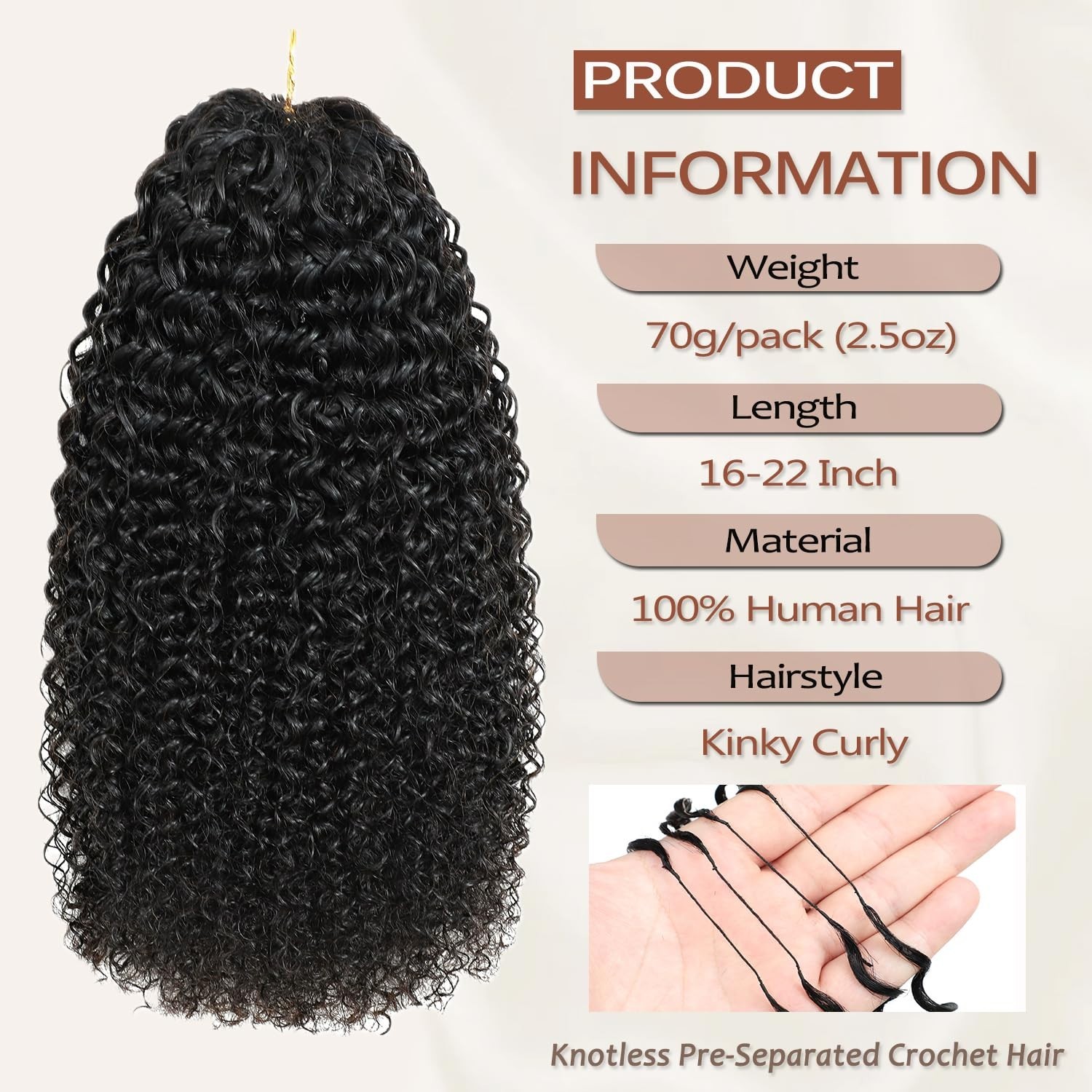 Kinky Curly Miracle Knots – 70g Invisible Human Crochet Hair Extensions 16 Inch