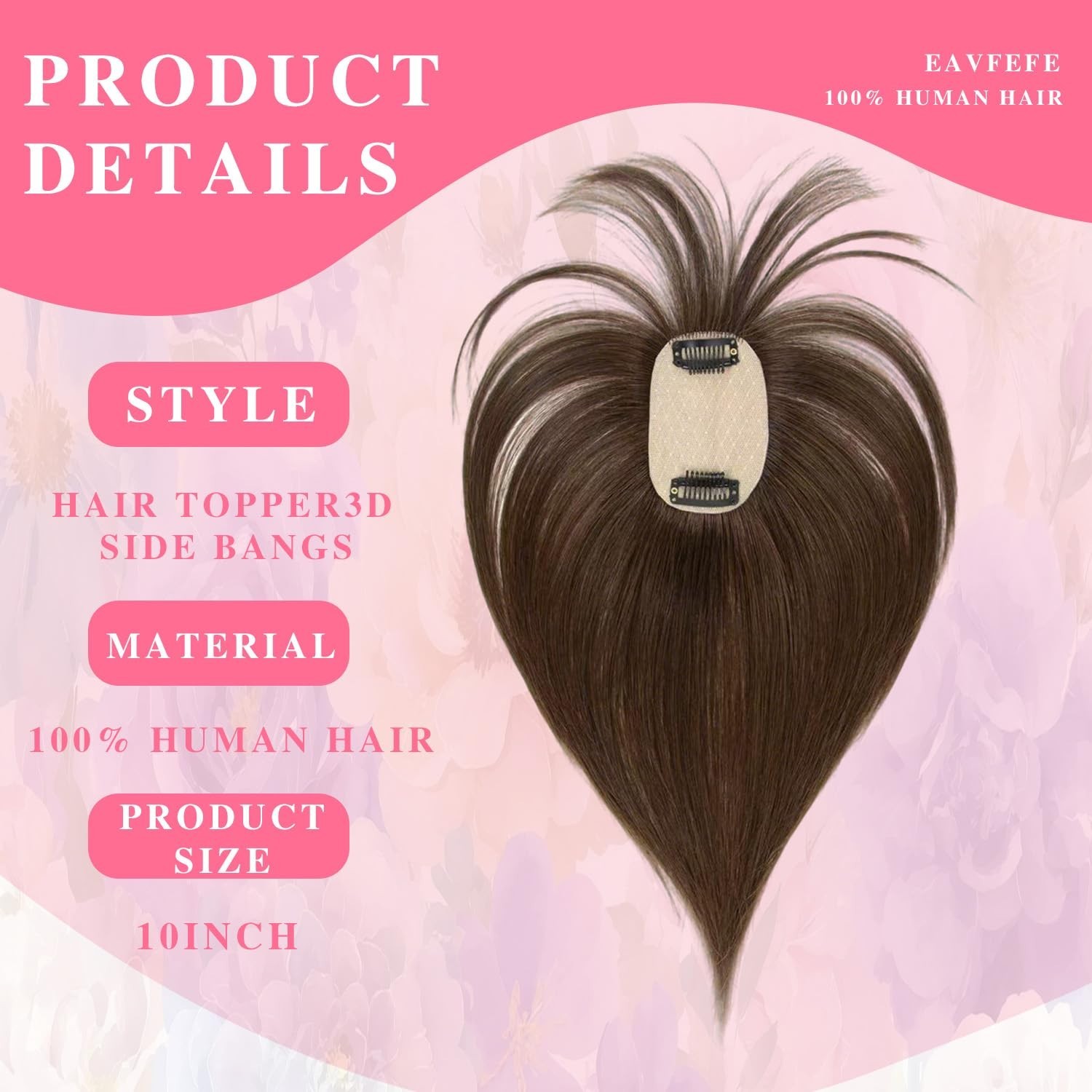 Medium Brown 100% Human Hair 8in Clip In Bangs Hair Topper