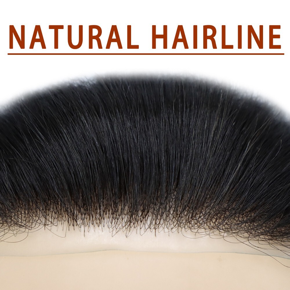 US Mens Frontal Hairpiece Thin Skin Forehead Hair Line for Receding Hairline