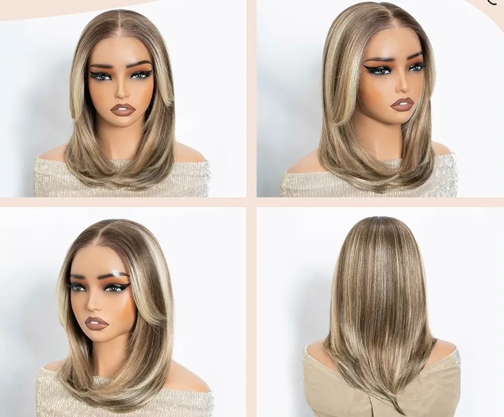 HD Lace Front Wig Silver Gray Blonde Balayage LongHuman Hair Blend Ombre Waves