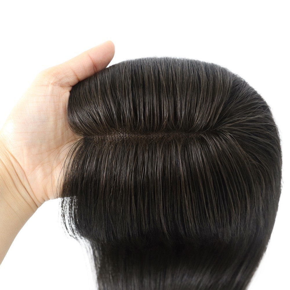 Womens Human Hair Replecement System Wig Durable Lace Wefted in sides Hairpiece