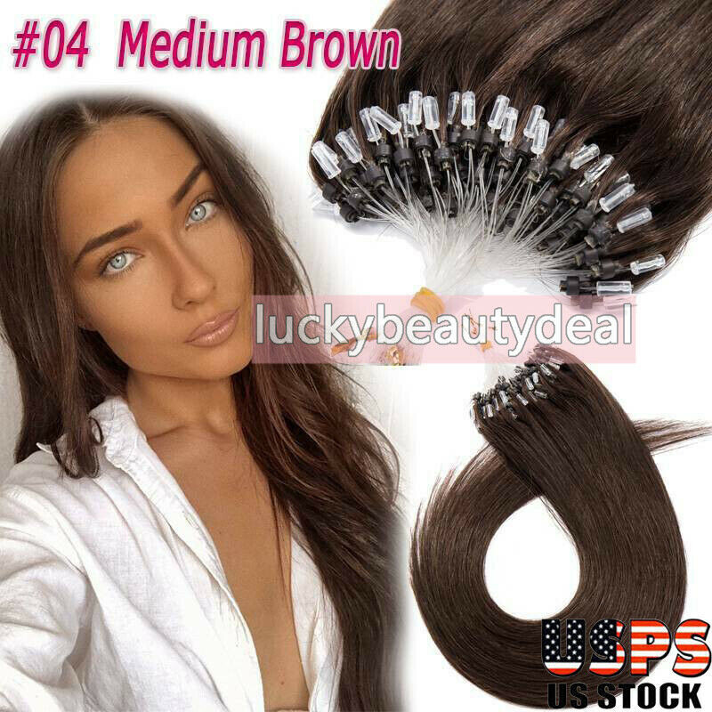 Micro Link Hair Extensions Loop Micro Ring Beads Tip Real Remy Human Hair16-26in