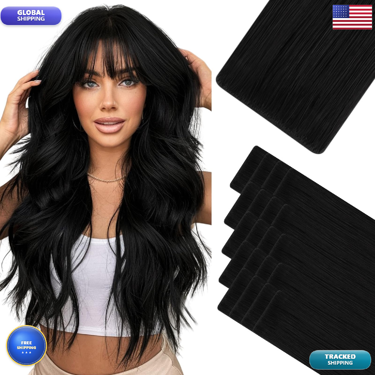 Hotbanana Invisi Edge Tape In Hair Extensions Human Hair 10Inch 30G 20Pcs Jet