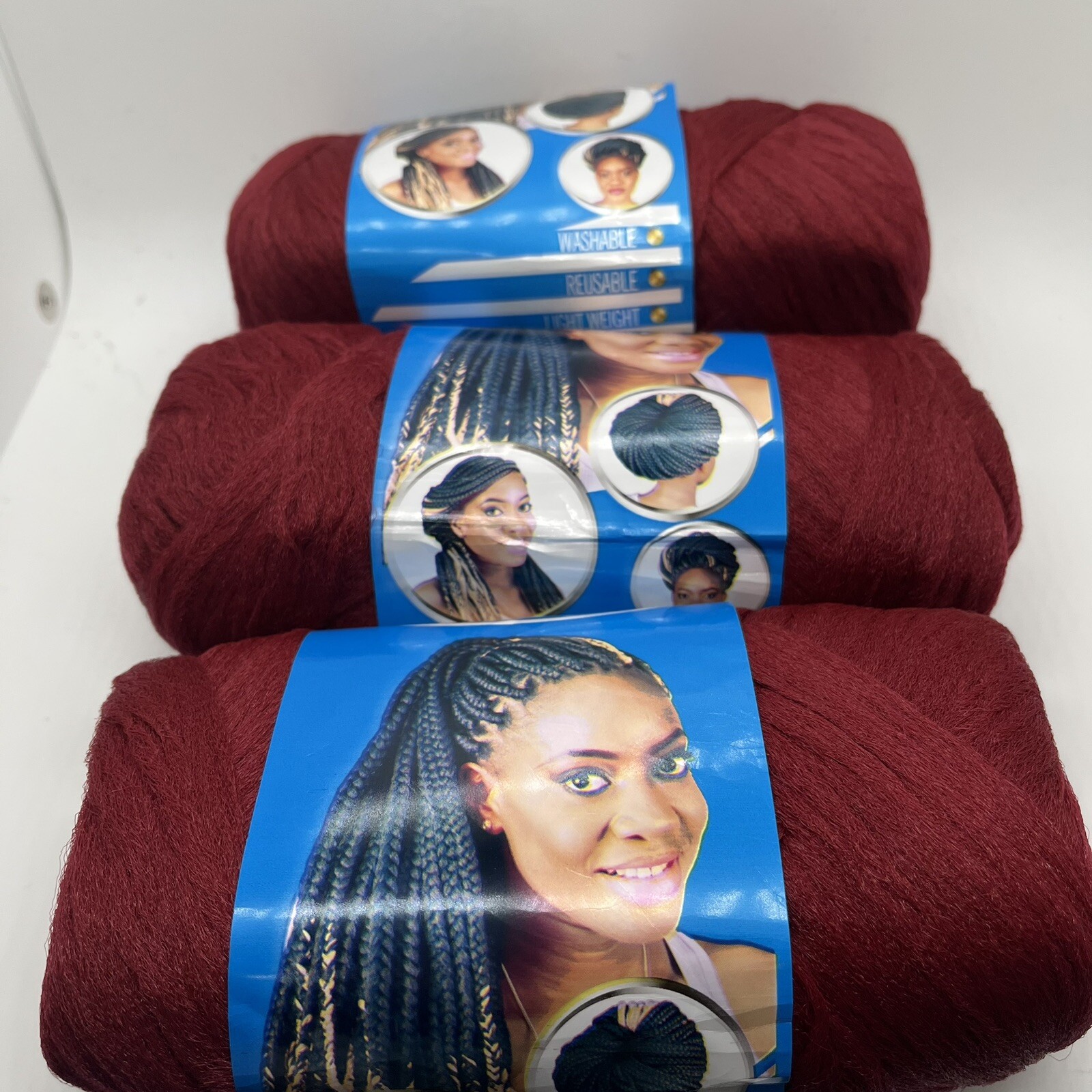 3 Rolls Brazil Brazilian Wool Hair Yarn for Braiding and Weaving Red.