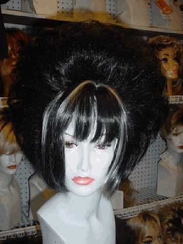 SIN CITY WIGS SHORT SEXY BUBBLE BOB POOF BLACK WHITE SLEEK & SHINY POINTY BANGS