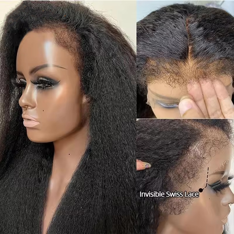 4C Kinky Edges Hairline Curly Baby Hair 4×4 Kinky Straight Lace Front Wig 26inch