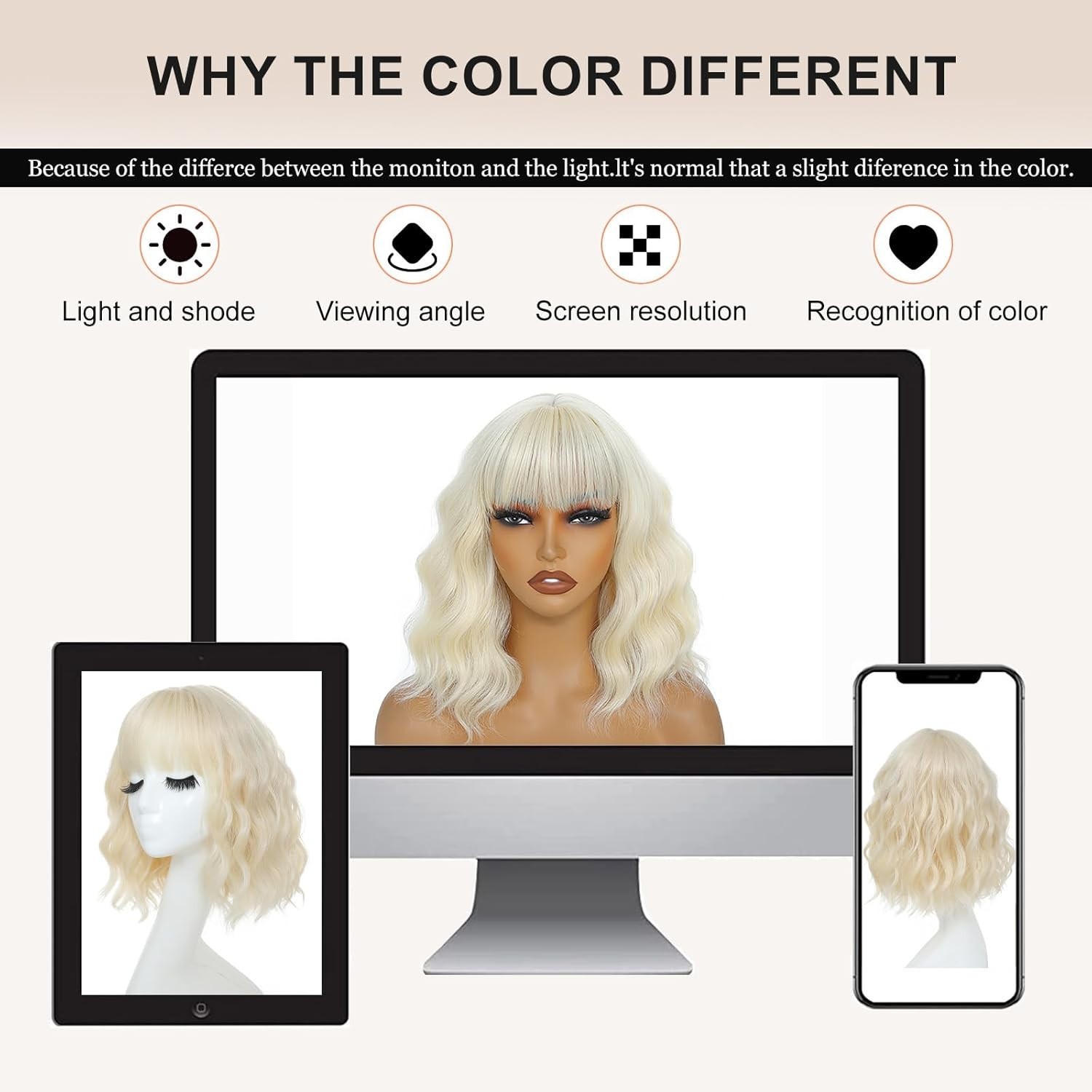 14″ Blonde Wavy Bob Wig for Women Daily Cosplay Party 74E714964