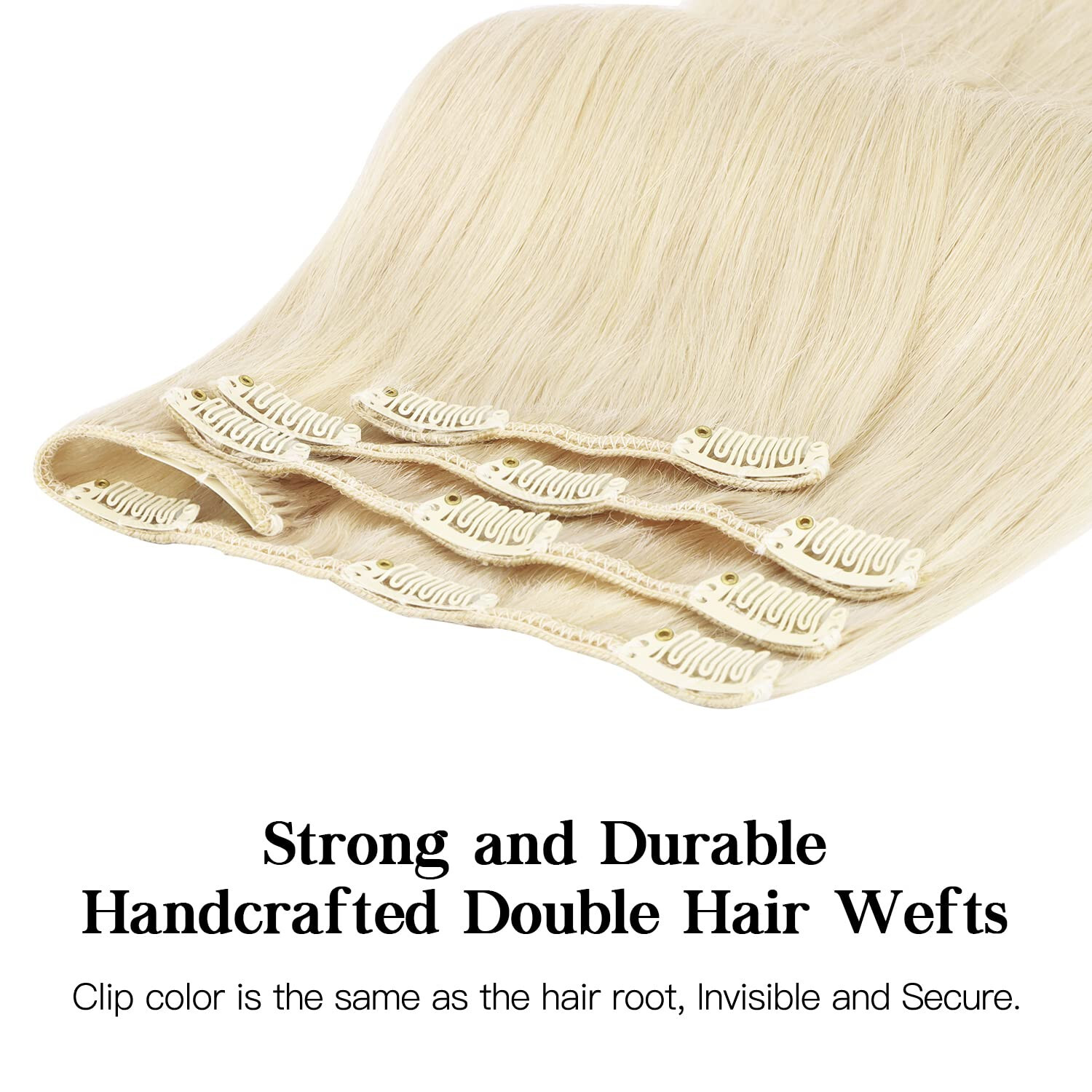 Clip-in Human Hair Extensions Double Wefts Full Head Thick Remy Russian Hair7pcs
