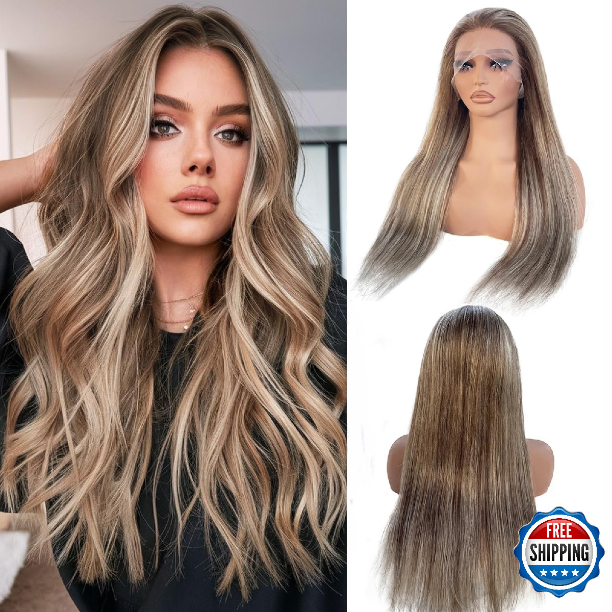 Munx Brown Highlight Lace Front Wigs Human Hair 180 Density Preplucked 13X4 Hd