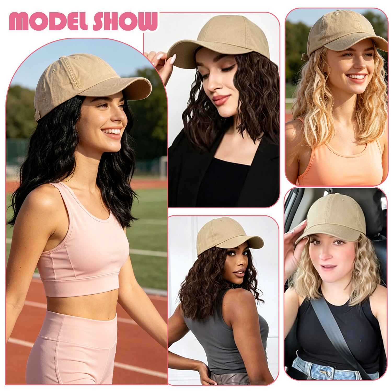 Instant Style 8″ Curly Wavy Cap Wig Adjustable Baseball Hat with Attached Hair M