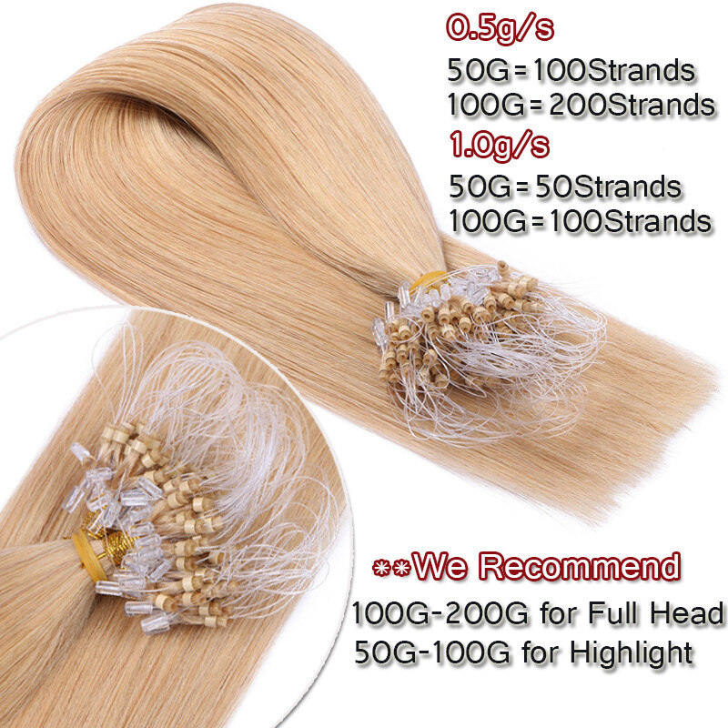 200G Russian Remy Micro Loop Rings Bead Human Hair Extensions Thick Full Head US