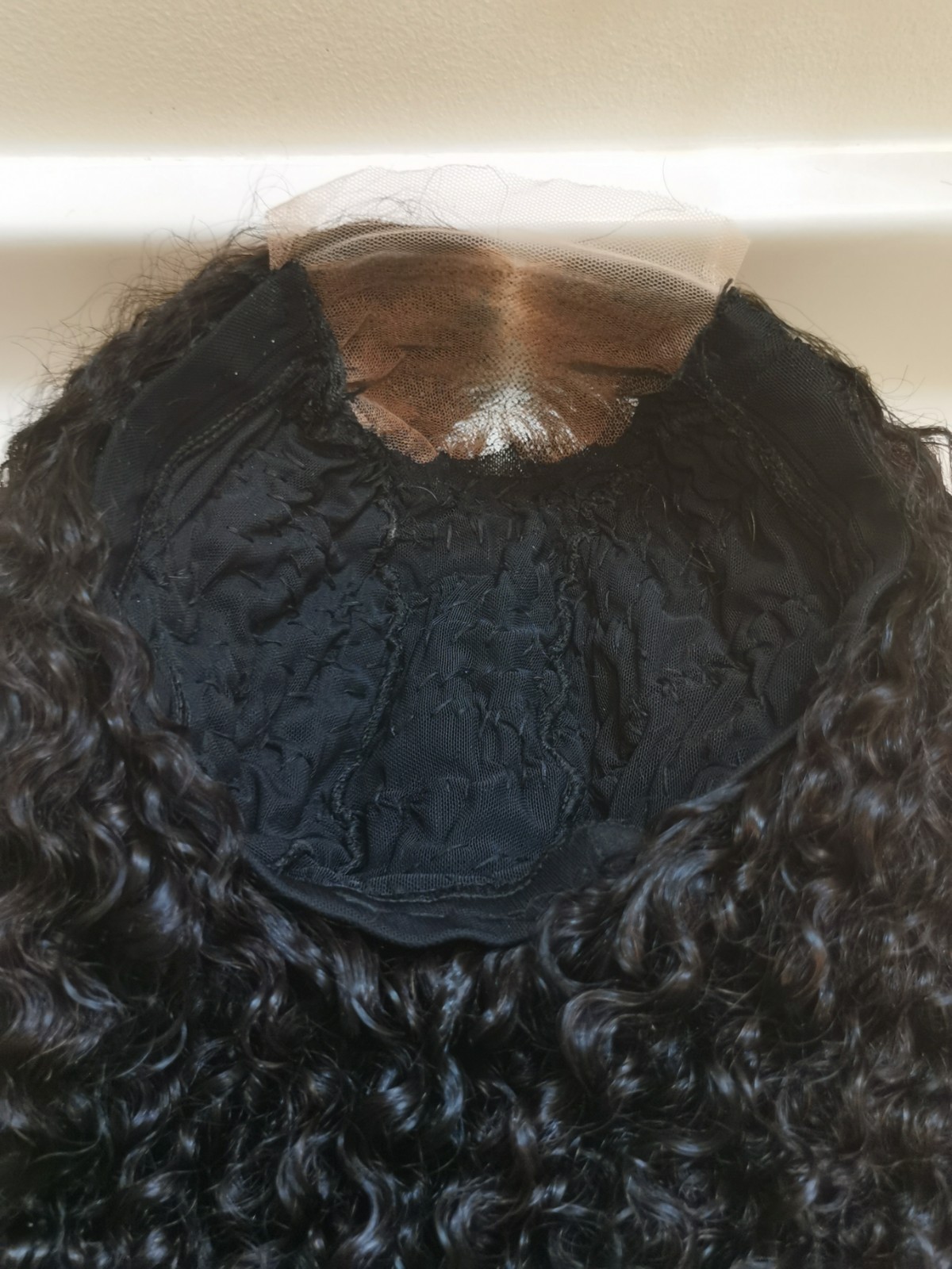 Quality Natural Black Burmese Curly Human Hair Glueless Closure Wig 24″ Handmade
