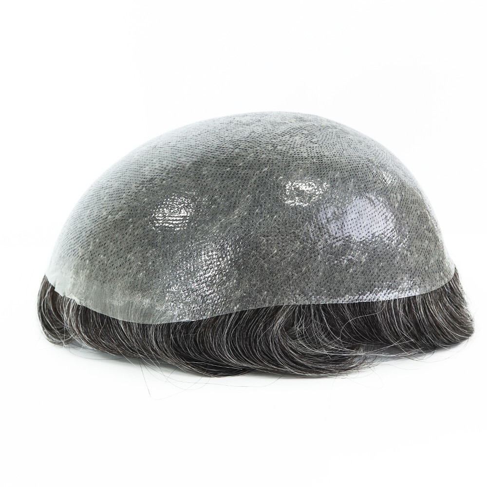 Mens Toupee Hair Replacement System Hairpiece BIO Thin Skin Human Hair #1B40