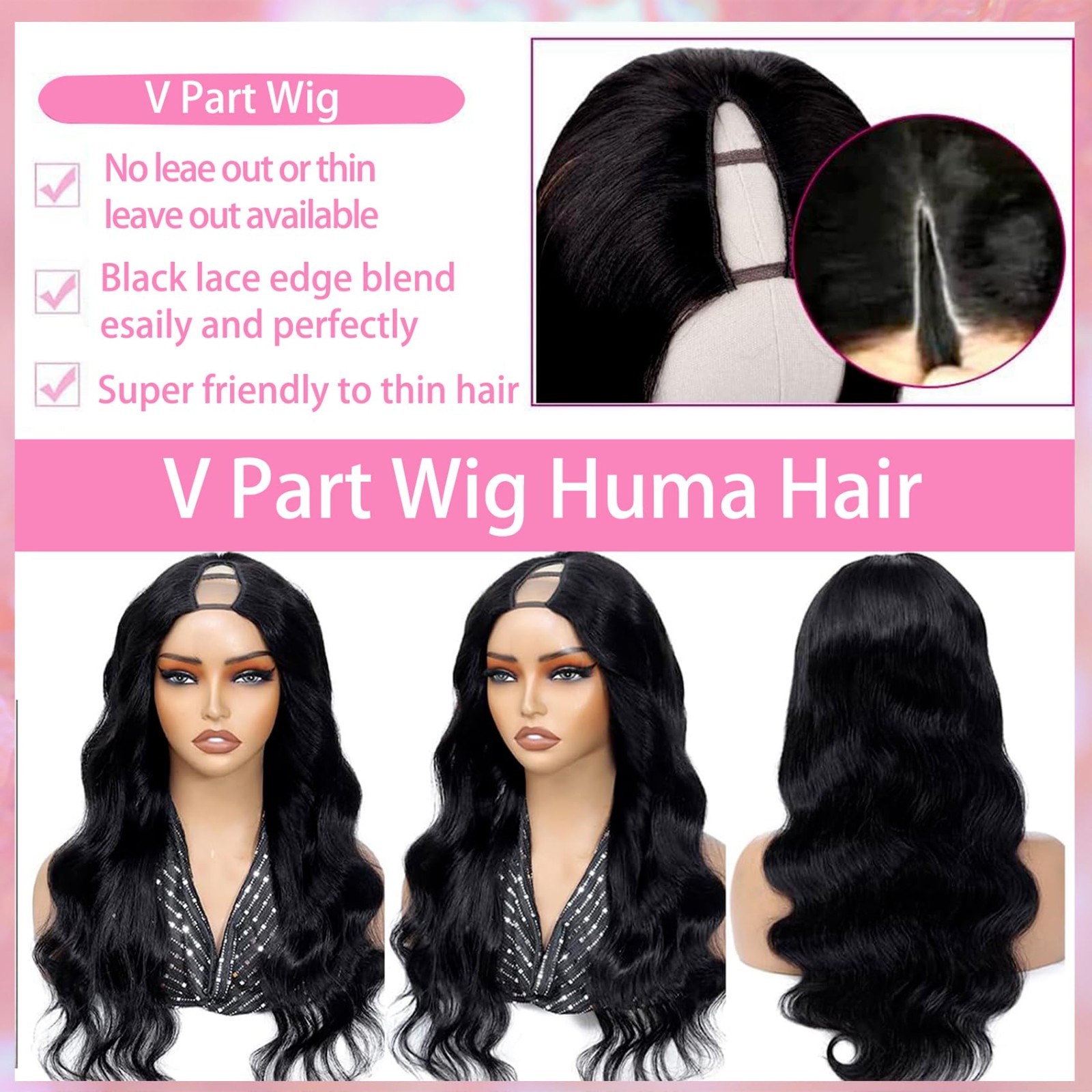24-Inch Body Wave V Part Wig – 100% Human Hair, Glueless, Beginner Friendly, Cli