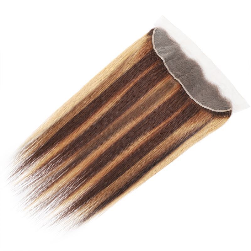 13*4 Lace Frontal Free Part P4/27 Brazilian 100% Human Virgin Hair Straight