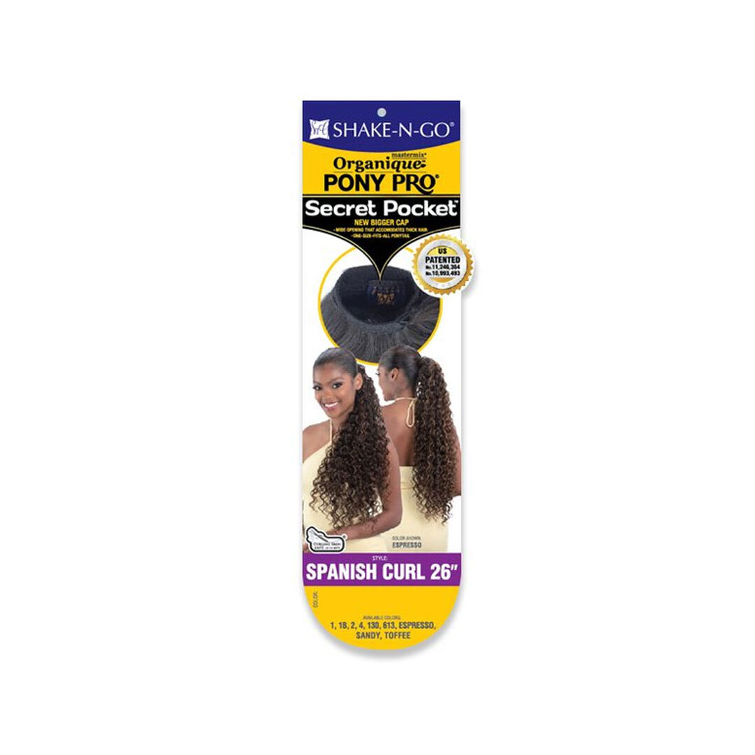 Shake N Go Organique Pony Pro Secret Pocket Ponytail – Spanish Curl 26″