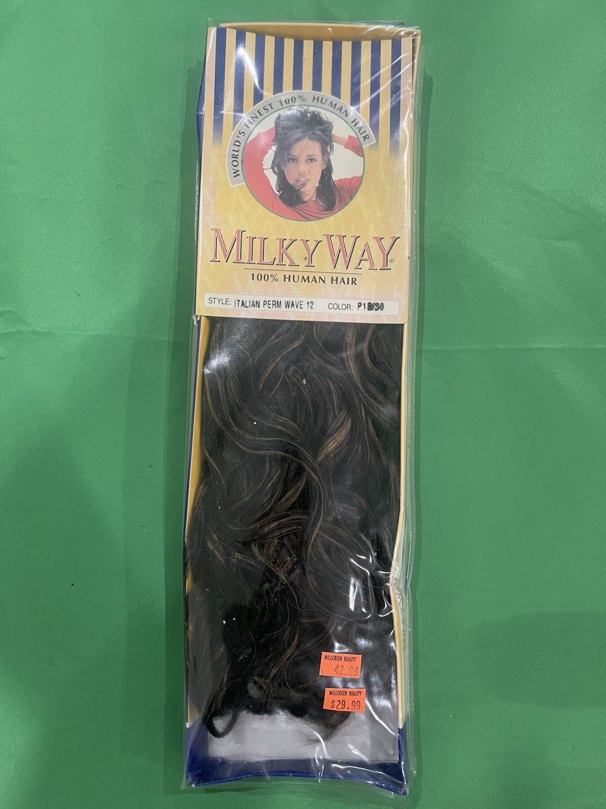 Milky Way 100% Human Hair Italian Perm Wave Extensions 12″ Weaving P1B/30