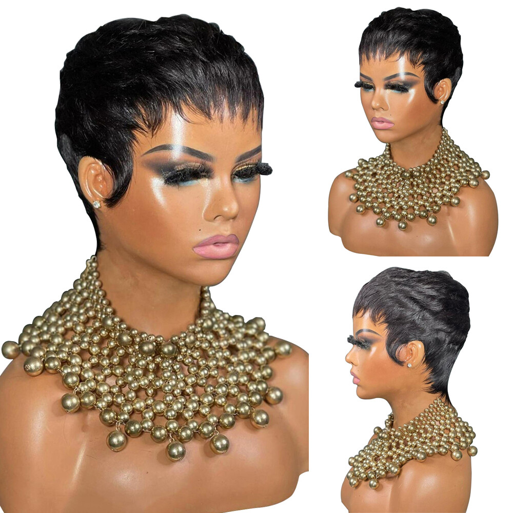 Short Pixie Cut Wigs Human Hair Wigs Layered Black Pixie Wigs