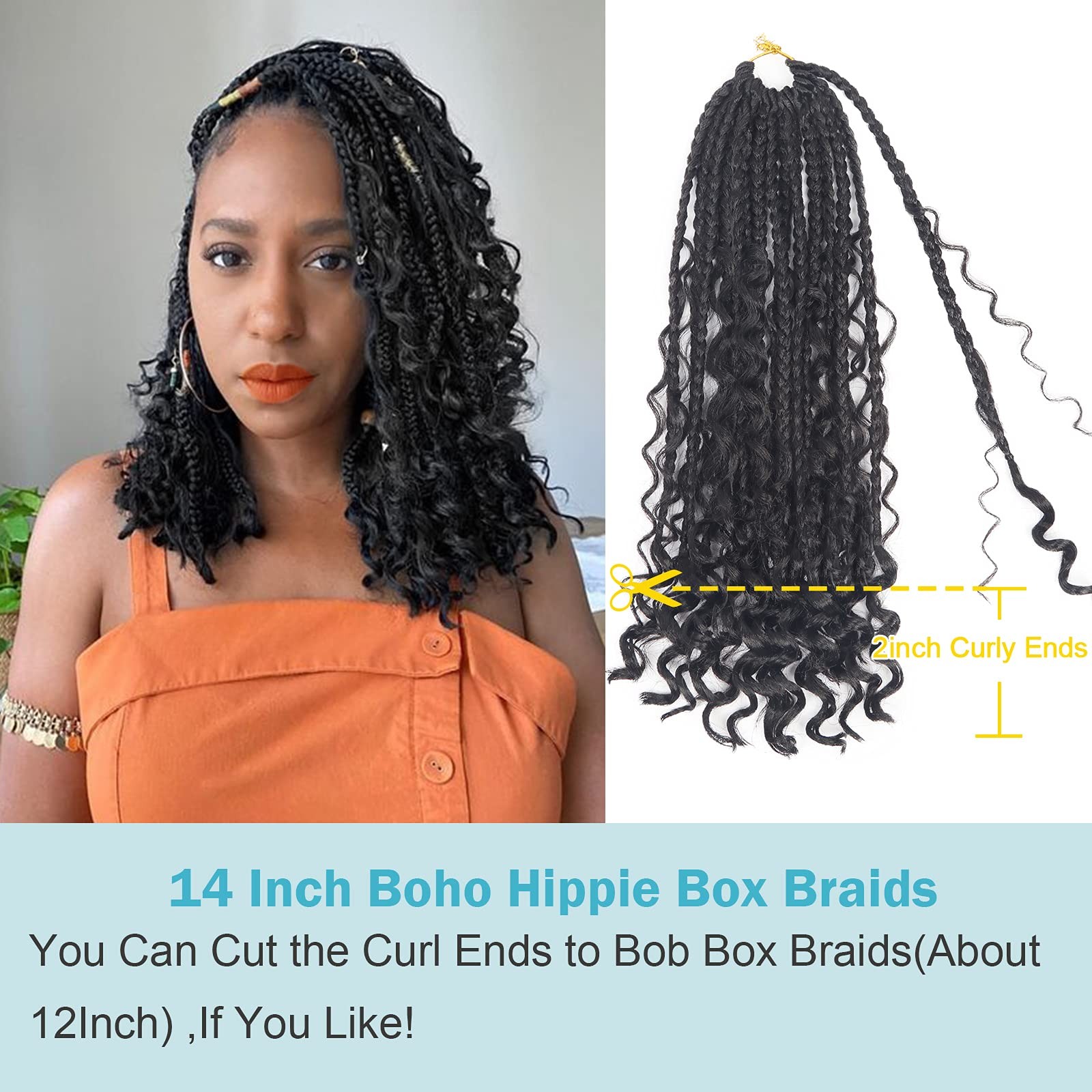 Goddess Bohemian Box Braids Crochet Hair – 14 Inch Curly Ends, 8 Packs Synthe…