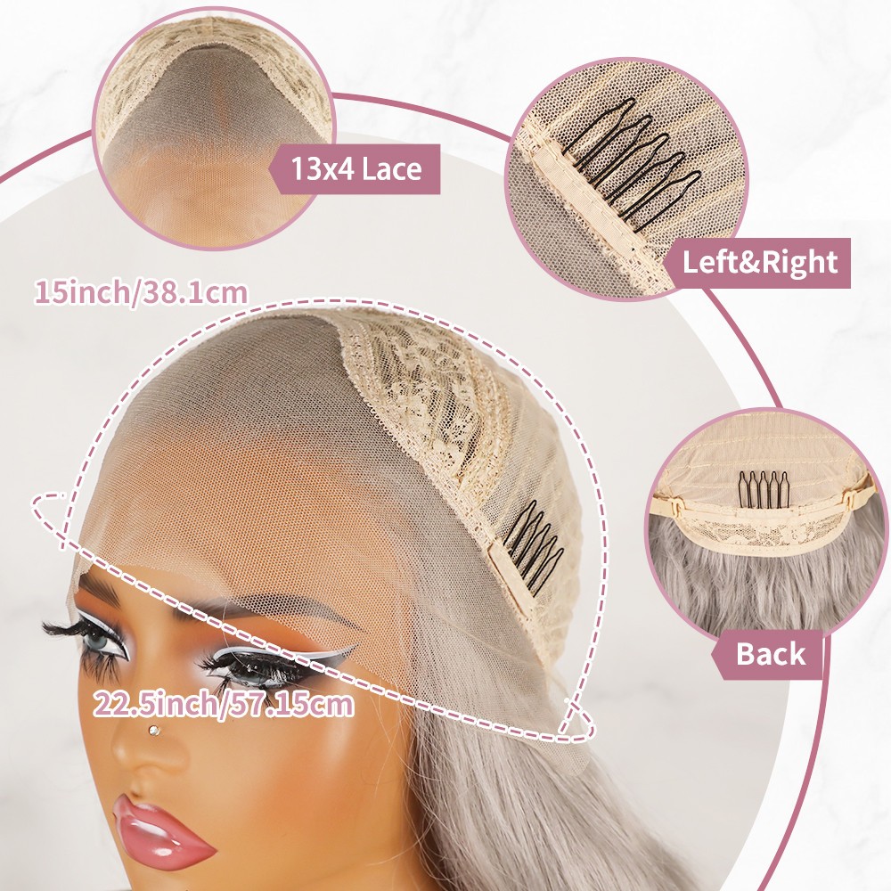 Long Wavy Gray Heat Resistant Lace Front Wig Glueless Body Wave Natural Hairline
