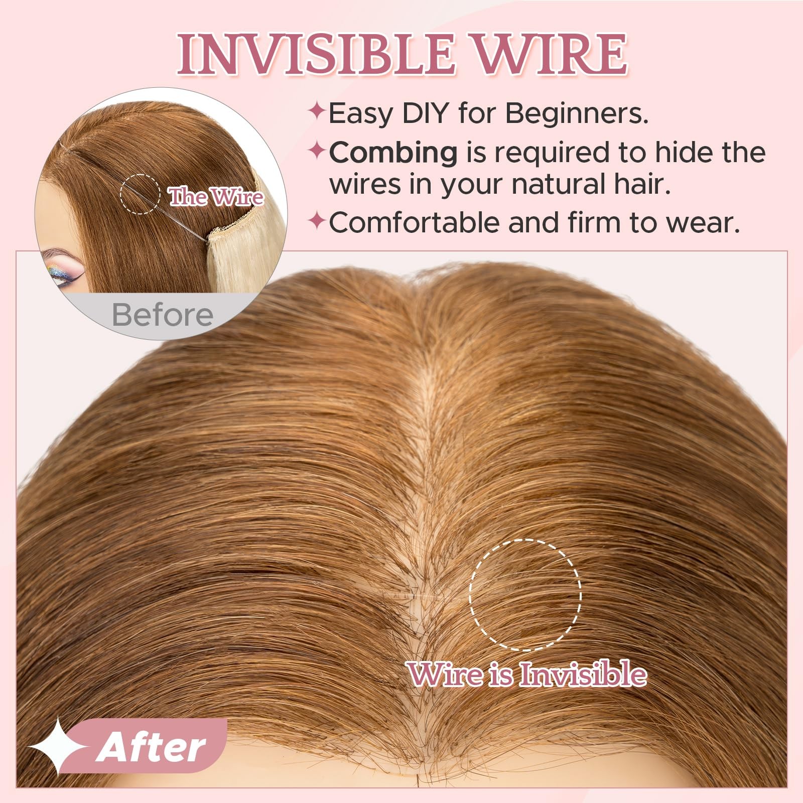 Sego Halo Hair Extensions Adjustable Invisible Wire Extensions Real Human Hair